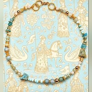 Natural Amazonite  In Dainty Beautiful  Bohemian Gold Necklace Or Choker